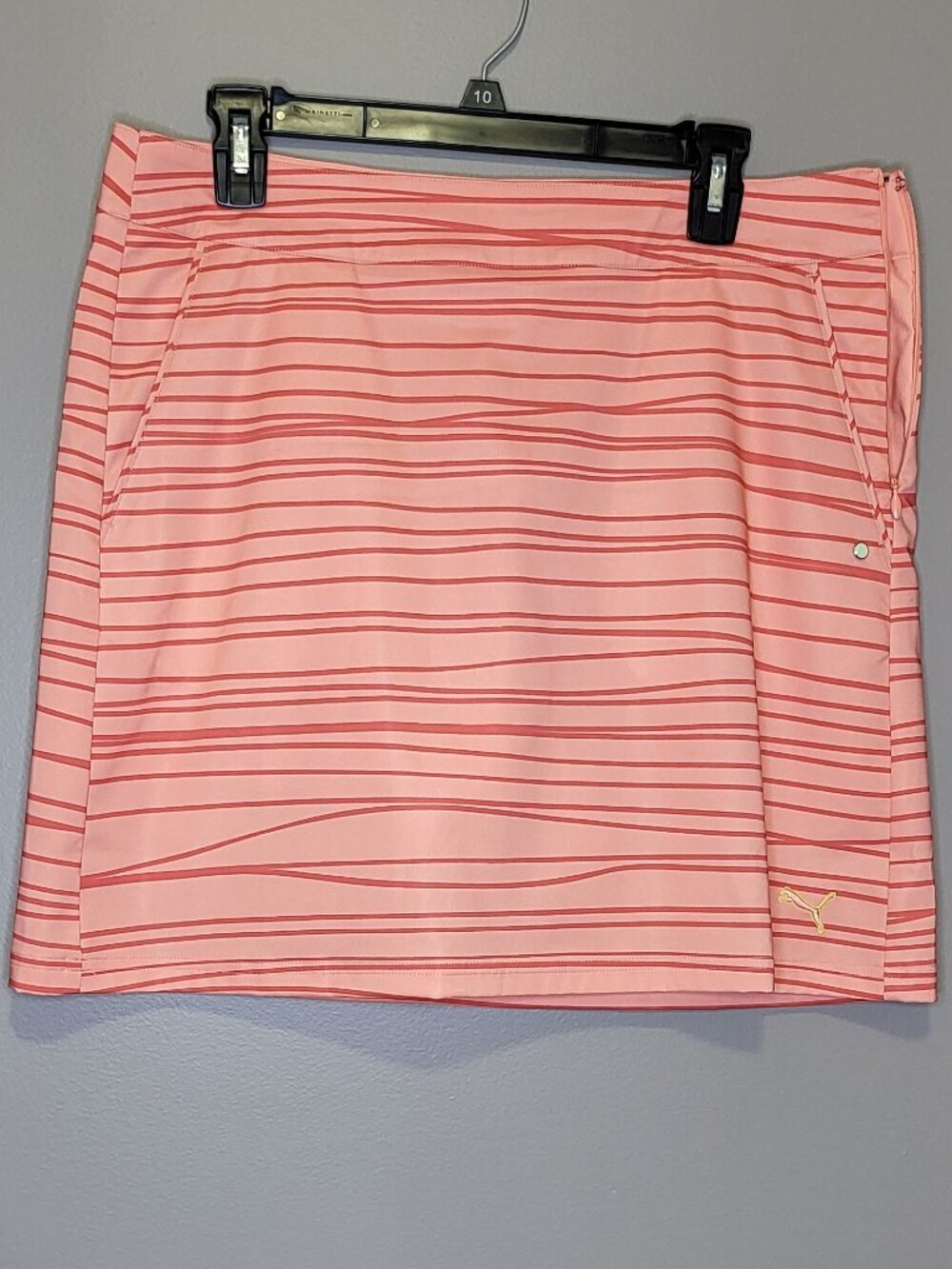 Puma Sport Lifestyle Cell Peach Coral Striped Golf Skort Skirt Size 10